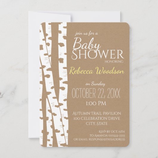 Woodland Birch Tree Rustic Baby shower Kaart (Voorkant)