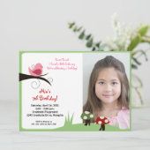 Woodland Bird Forest Foto Birthday Invite Kaart (Staand voorkant)