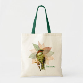 Woodland Bird on Rust and Green Leaves Tote Bag