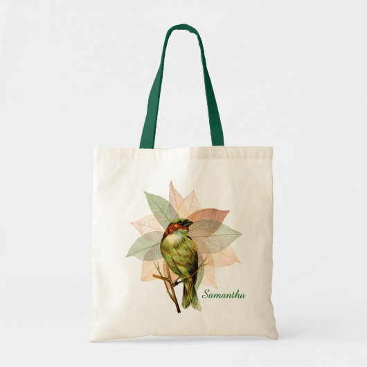 Woodland Bird on Rust and Green Leaves Tote Bag (Voorkant)