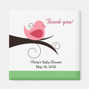 Woodland Birdie (Roze) Baby shower Favor Magnet