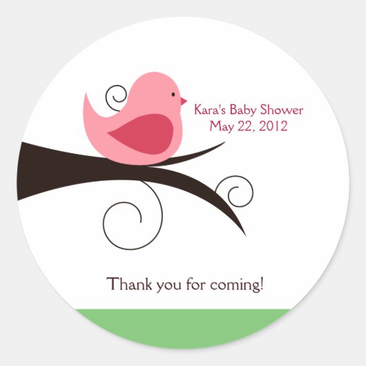 Woodland Birdie (roze) Baby shower Favor Sticker (Voorkant)