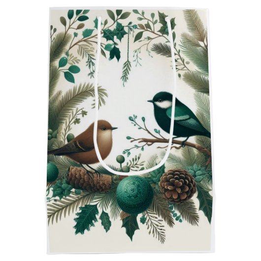 Woodland Birds and Branches Vakantie Medium Cadeauzakje (Achterkant)