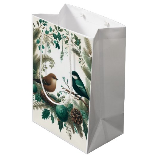 Woodland Birds and Branches Vakantie Medium Cadeauzakje (Achterkant Gekanteld)