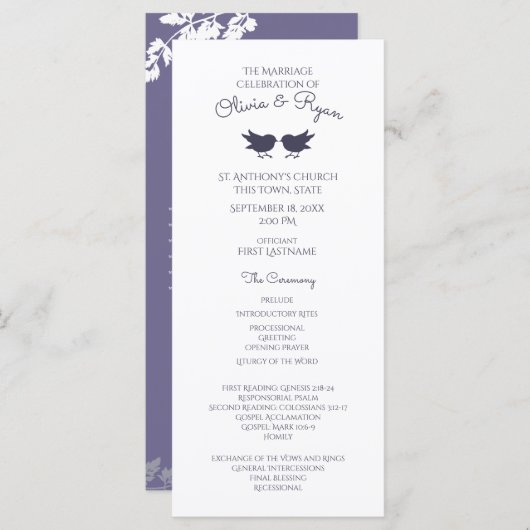 Woodland Birds en Foliage Paarse Programmakaart (Voorkant / Achterkant)