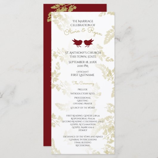 Woodland Birds en Gold Foliage Red Programmakaart (Voorkant / Achterkant)