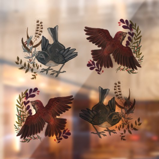 Woodland Birds Holiday Window Clings Raamsticker (Vel 2)