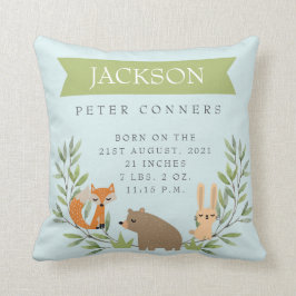 Woodland Birth Stats Personalized Nursery Pillow Kussen