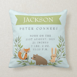 Woodland Birth Stats Personalized Nursery Pillow Kussen
