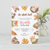 Woodland Birthday, First Birthday, 1st Girl Kaart (Staand voorkant)