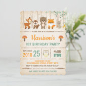 Woodland Birthday Invitation Forest Animal Party Kaart (Staand voorkant)