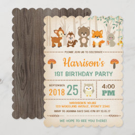 Woodland Birthday Invitation Forest Animal Party Kaart