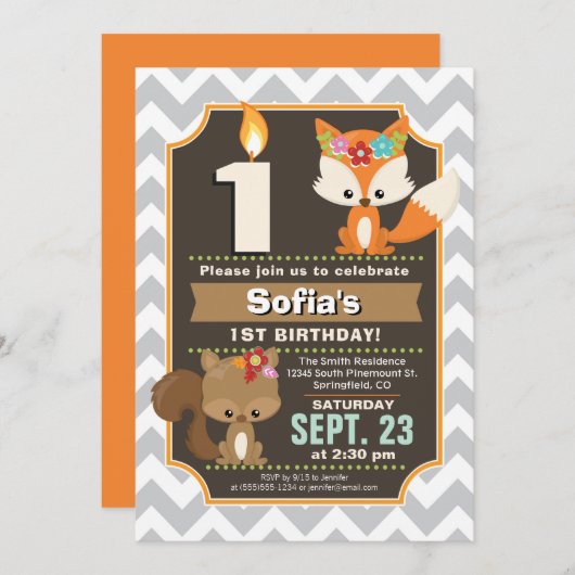 Woodland Birthday Invitation Kaart (Voorkant / Achterkant)