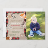 Woodland Birthday Invitation Lumberjack Fox Beer Kaart (Voorkant)