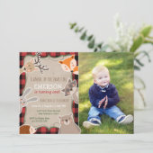 Woodland Birthday Invitation Lumberjack Fox Beer Kaart (Staand voorkant)