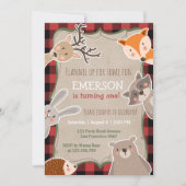 Woodland Birthday Invitation Lumberjack Fox Beer Kaart (Voorkant)