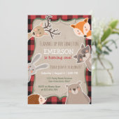 Woodland Birthday Invitation Lumberjack Fox Beer Kaart (Staand voorkant)