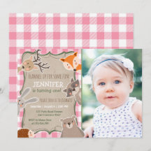 Woodland Birthday Invitation Lumberjack Girl Pink