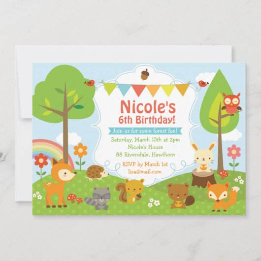 Woodland Birthday Invitation / Woodland Invitation Kaart (Voorkant)