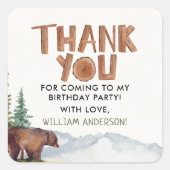 Woodland Birthday Party Dank u Vierkante Sticker (Voorkant)