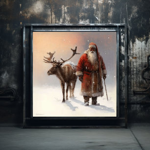 Woodland Black Santa & Rendier in rustige eenzaamh Poster