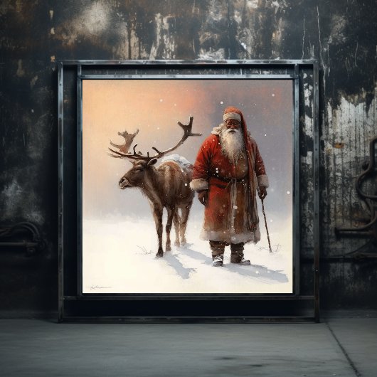 Woodland Black Santa & Rendier in rustige eenzaamh Poster