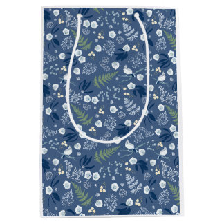 Woodland bloemen varen vogels blauw groen gele oor medium cadeauzakje