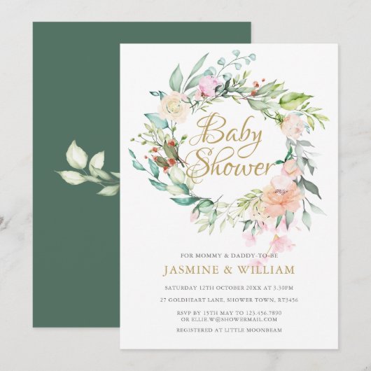 Woodland Bloemenrozen Couples Baby Shower/Sprinkle Kaart (Voorkant / Achterkant)