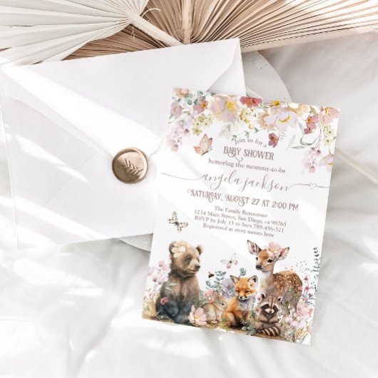 Woodland Bloom Roze Bloemen Meisje Baby shower Kaart