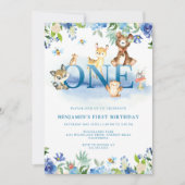 Woodland Blue 1st Birthday Kaart (Voorkant)