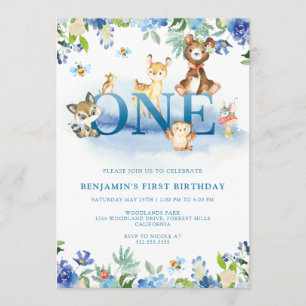Woodland Blue 1st Birthday Kaart