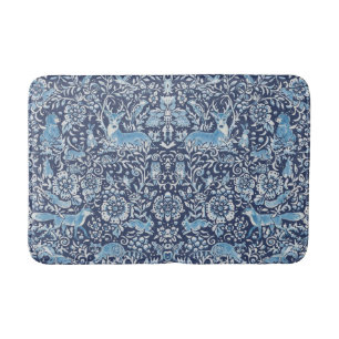 Woodland Blue Animal Fox Owl Rabbit William Morris Badmat