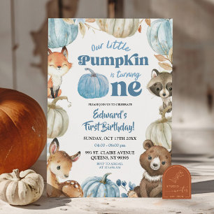 Woodland Blue Boho Pumpkin Boy 1e verjaardag Kaart