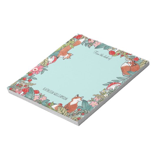 Woodland Blue Fox Foxes Forest Leaf Personalized Notitieblok (Linkerzijde)