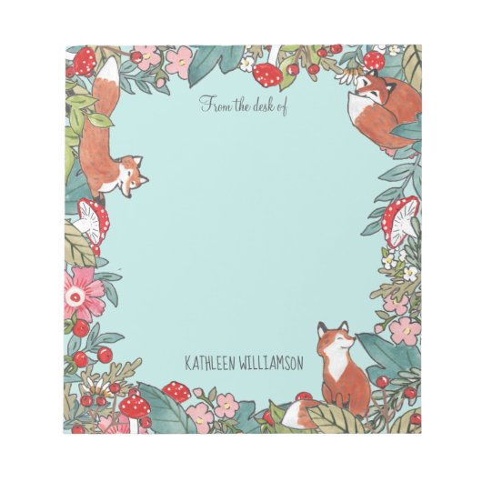 Woodland Blue Fox Foxes Forest Leaf Personalized Notitieblok (Voorkant)