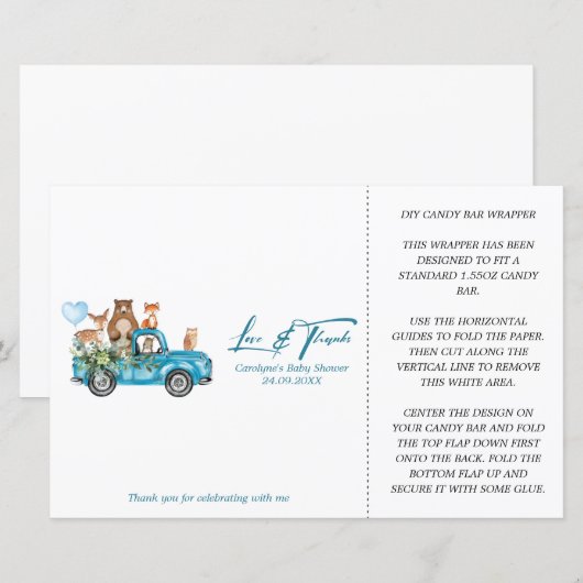 Woodland Blue Truck Baby shower Snoep Bar Wrapper (Voorkant / Achterkant)