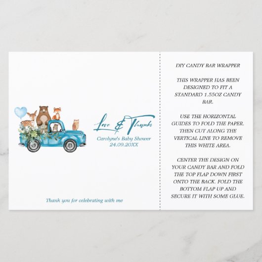 Woodland Blue Truck Baby shower Snoep Bar Wrapper (Voorkant)