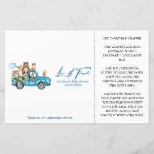 Woodland Blue Truck Baby shower Snoep Bar Wrapper