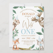 Woodland Blue Wild One 1st Birthday Kaart (Voorkant)