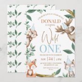 Woodland Blue Wild One 1st Birthday Kaart (Voorkant / Achterkant)