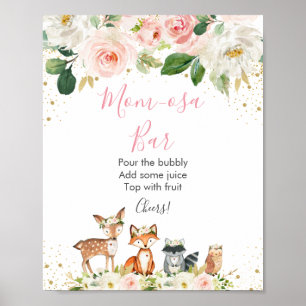 Woodland Blush Floral Baby shower Mimosa Bar Poster