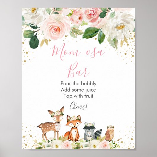 Woodland Blush Floral Baby shower Mimosa Bar Poster (Voorkant)