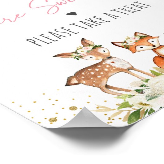 Woodland Blush Floral Baby shower Treat Sign Poster (Hoek)