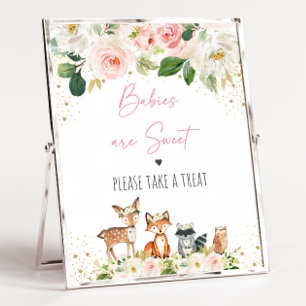 Woodland Blush Floral Baby shower Treat Sign Poster