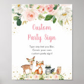 Woodland Blush Floral Editable Party Sign Poster (Voorkant)