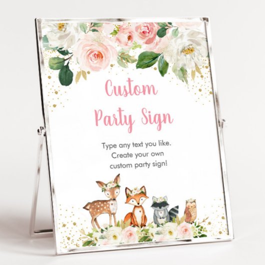 Woodland Blush Floral Editable Party Sign Poster