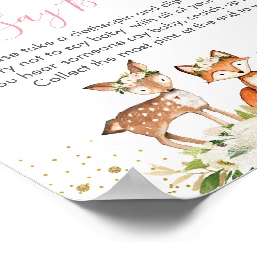 Woodland Blush Floral Zeg geen Baby-spel Poster (Hoek)