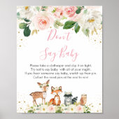 Woodland Blush Floral Zeg geen Baby-spel Poster (Voorkant)