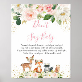 Woodland Blush Floral Zeg geen Baby-spel Poster