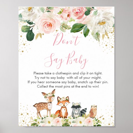 Woodland Blush Floral Zeg geen Baby-spel Poster (Voorkant)